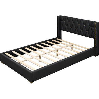 Full Size Upholstered Platform Bed with Metal Strips, Black