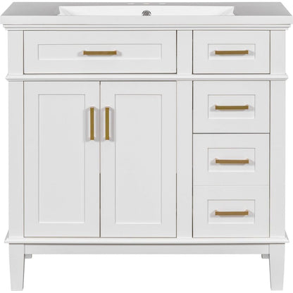 36-inch Bathroom Vanity with Resin Sink, Modern Bathroom Cabinet in White,Featuring Two Soft Close Doors and Four Drawers