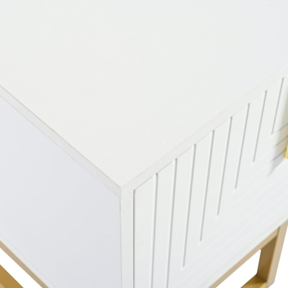 Modern TV Stand with Metal Legs and Gold Handles for TVs Up to 80", Media Console Table with Cabinets and Adjustable Shelves, Luxury TV Cabinet with Geometric Lines for Living Room, White