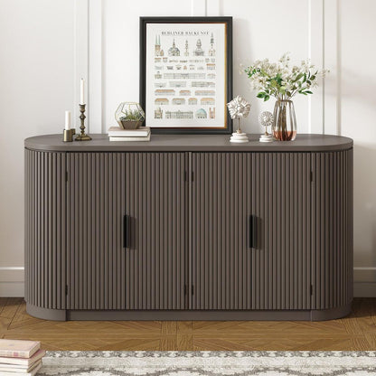 Vertical Striped Door Storage Cabinet with Metal Handles, Adjustable, Suitable for Study, Entryway and Living Room
