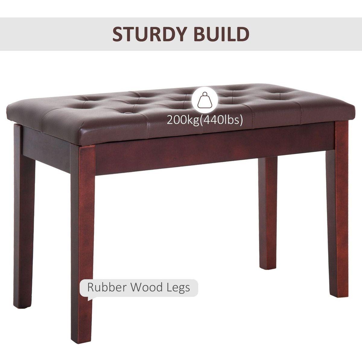 Piano Bench, Duet Piano Chair with Faux Leather Padded Cushion and Wooden Frame, Button Tufted Keyboard Bench, Brown