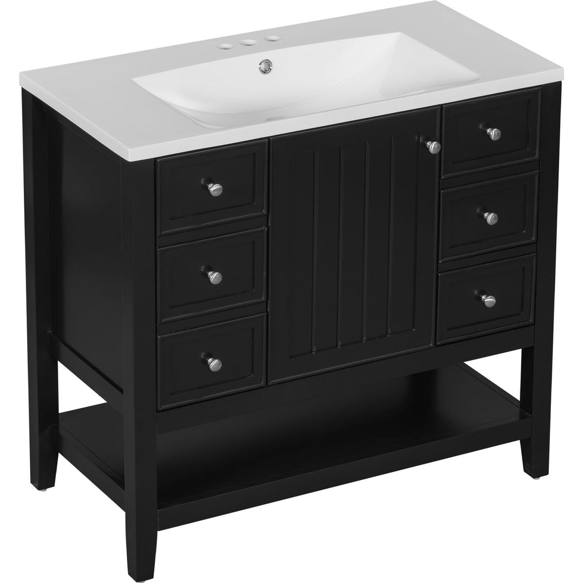 36" Bathroom Vanity with Sink Combo, One Cabinet and Three Drawers, Solid Wood and MDF Board, Black