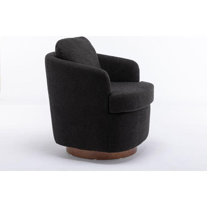 Boucle Fabric Swivel Accent Chair With Soild Wood Round Brown Base Leg,Black