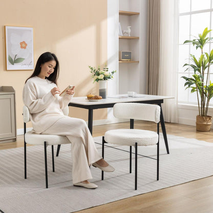 Burbank Modern Round Boucle Dining Chairs, Set of 2, White