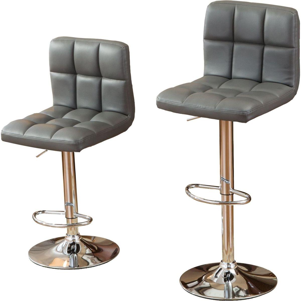 Swivel Faux Leather Adjustable Hydraulic Bar Stool, Set of 2, Gray