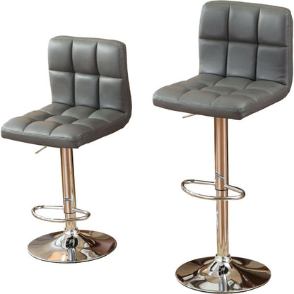 Swivel Faux Leather Adjustable Hydraulic Bar Stool, Set of 2, Gray