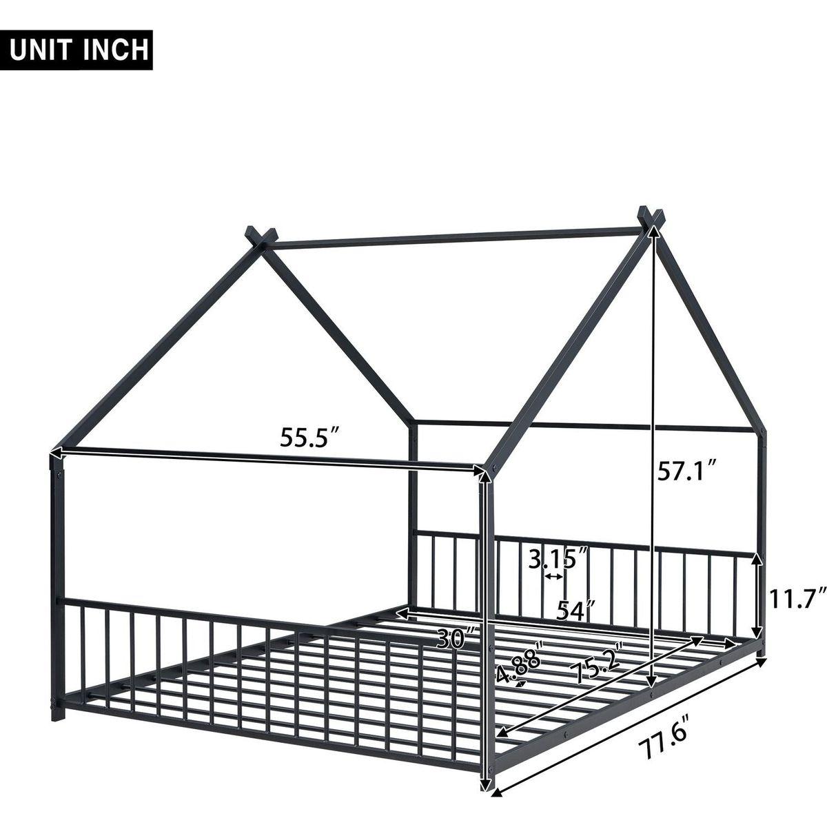 Full Size Metal House Bed, Black