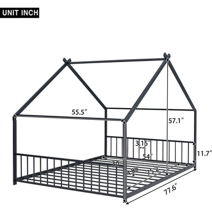 Full Size Metal House Bed, Black