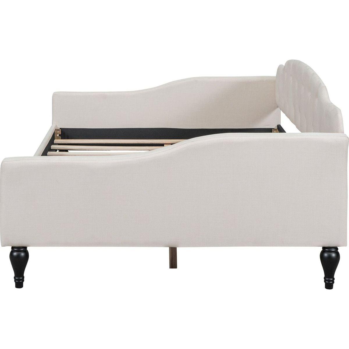 Full Size Upholstered Tufted Daybed, Beige