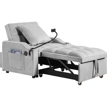 Convertible Sleeper Chair Sofa Bed Adjustable Pull Out Sleeper Chair Bed Multi-Pockets Folding Sofa Bed for Living Room Bedroom Small Space,3-in-1 Sofa Bed