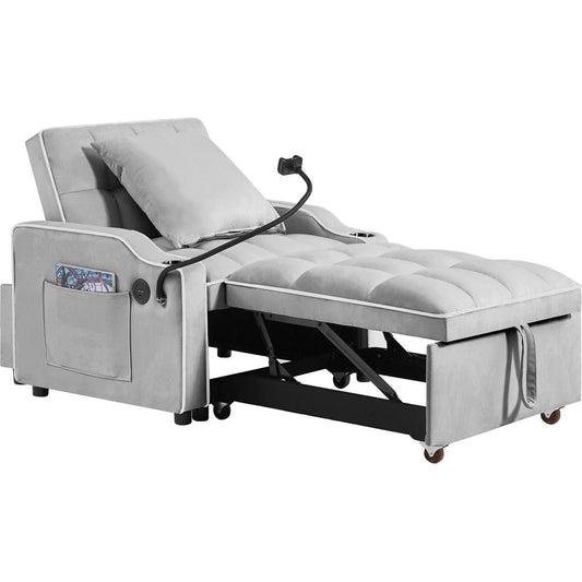Convertible Sleeper Chair Sofa Bed Adjustable Pull Out Sleeper Chair Bed Multi-Pockets Folding Sofa Bed for Living Room Bedroom Small Space,3-in-1 Sofa Bed