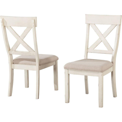 Prato Wood Cross Back Upholstered Dining Chairs, Set Of 2, Antique White