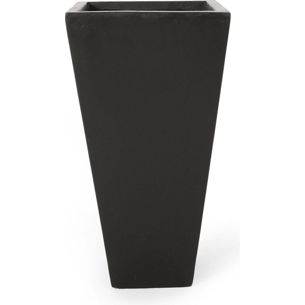 13" Outdoor Modern MGO Small Cast Stone Planter, Black