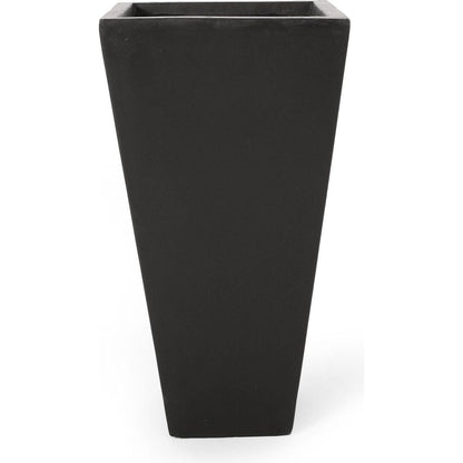 13" Outdoor Modern MGO Small Cast Stone Planter, Black