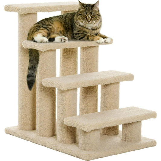 25" 4-Step Multi-Level Carpeted Cat Scratching Post Pet Stairs, Beige