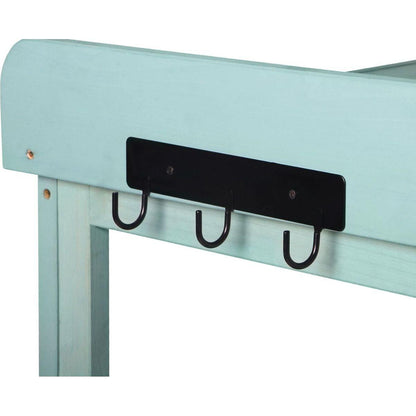 65" Large Wooden Farmhouse Rustic Outdoor Potting Bench Table, Patio Workstation, Garden Potting Bench with 4 Storage Shelves and Side Hook,Green