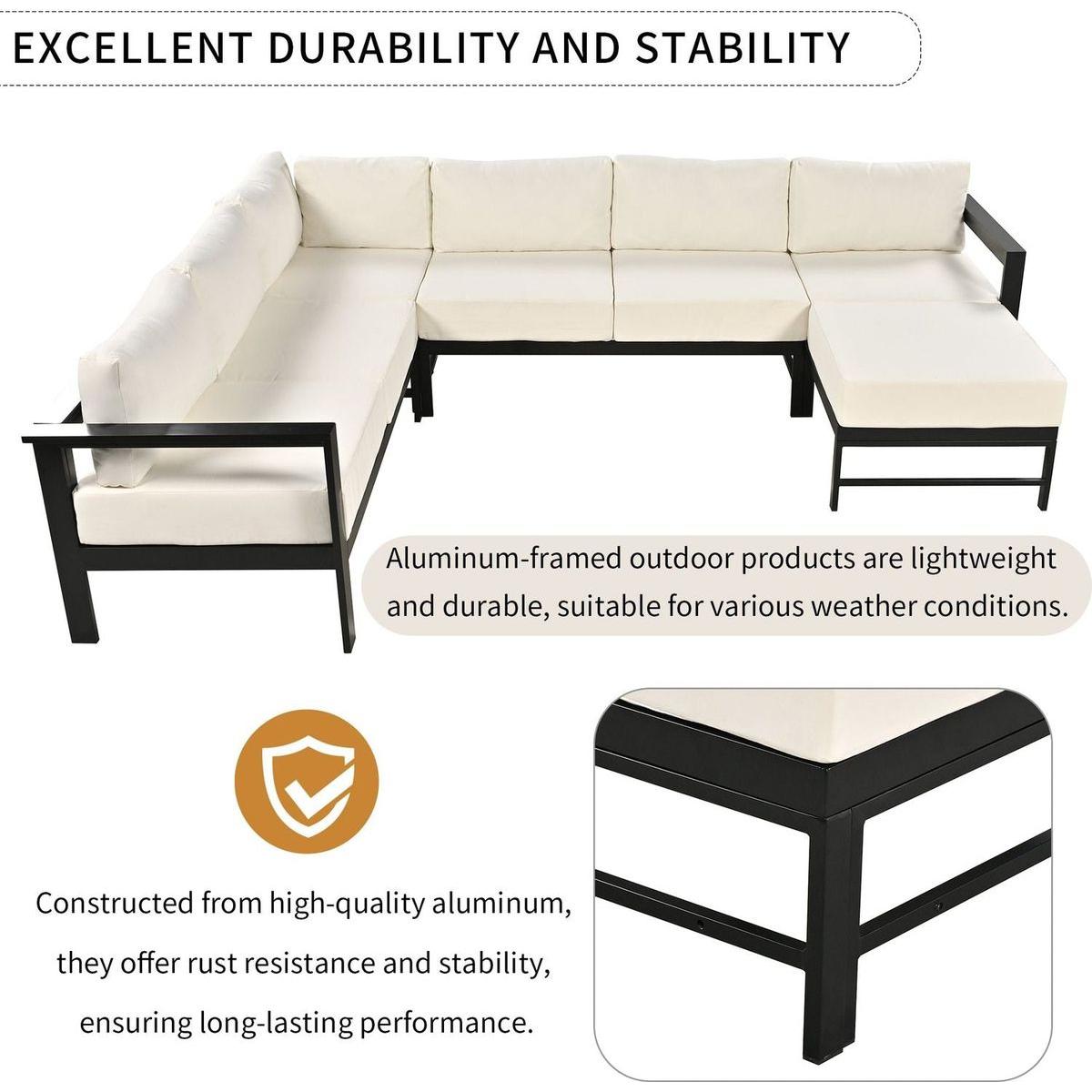 U-shaped multi-person outdoor sofa set, suitable for gardens, backyards, and balconies.