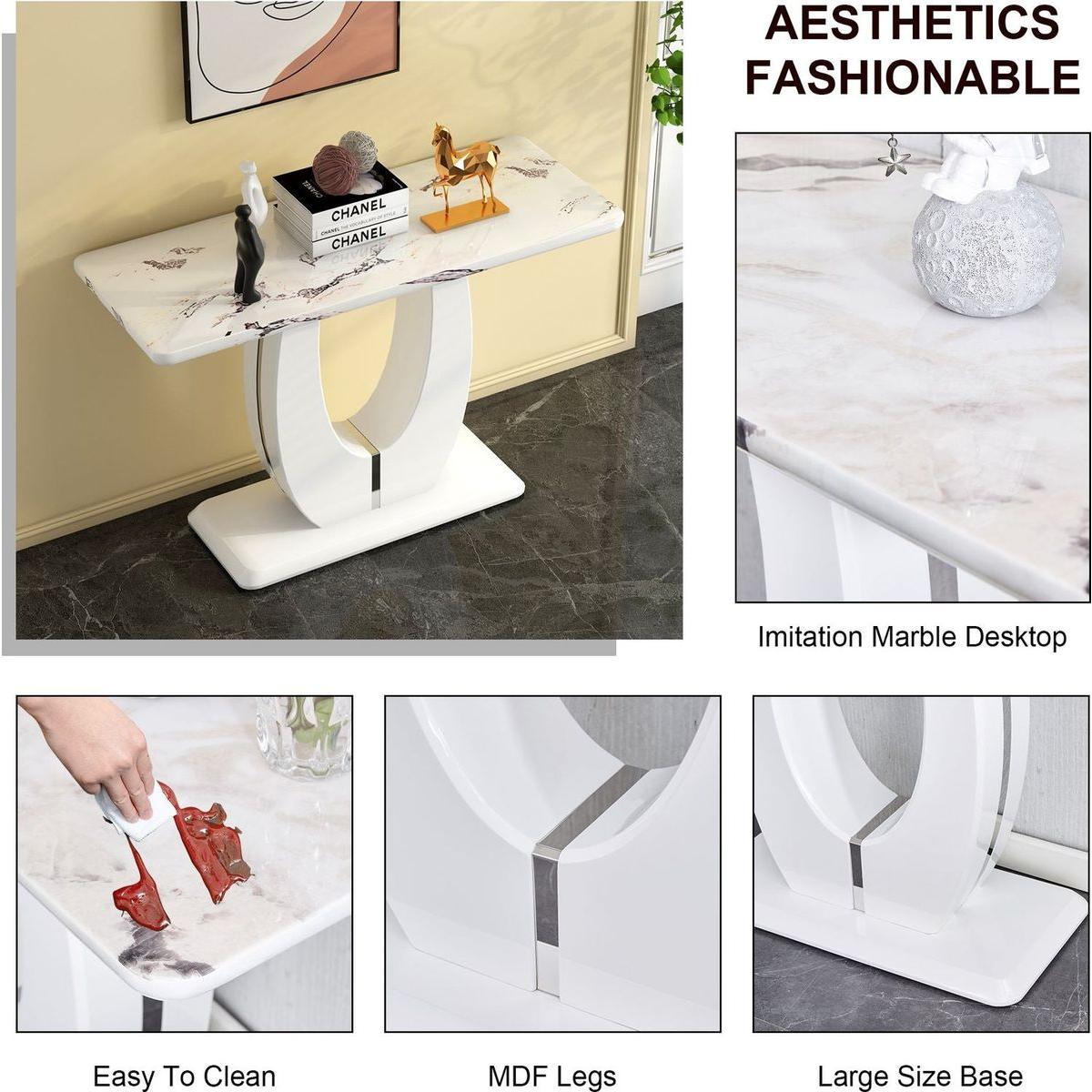 Modern Simple Glossy White Rectangular Counter Bar Table 47.24" x 18.11" x 29.52" For Living Room Bedroom Bedside Entrance House Balcony Office Bathroom.