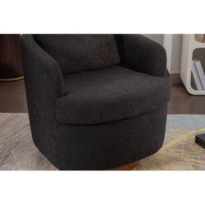 Boucle Fabric Swivel Accent Chair With Soild Wood Round Brown Base Leg,Black