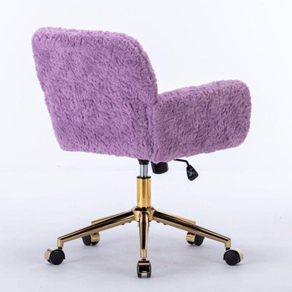 Office Chair,Artificial rabbit hair Home Office Chair with Golden Metal Base,Adjustable Desk Chair Swivel Office Chair,Vanity Chair(Violet) - Streamdale Furniture