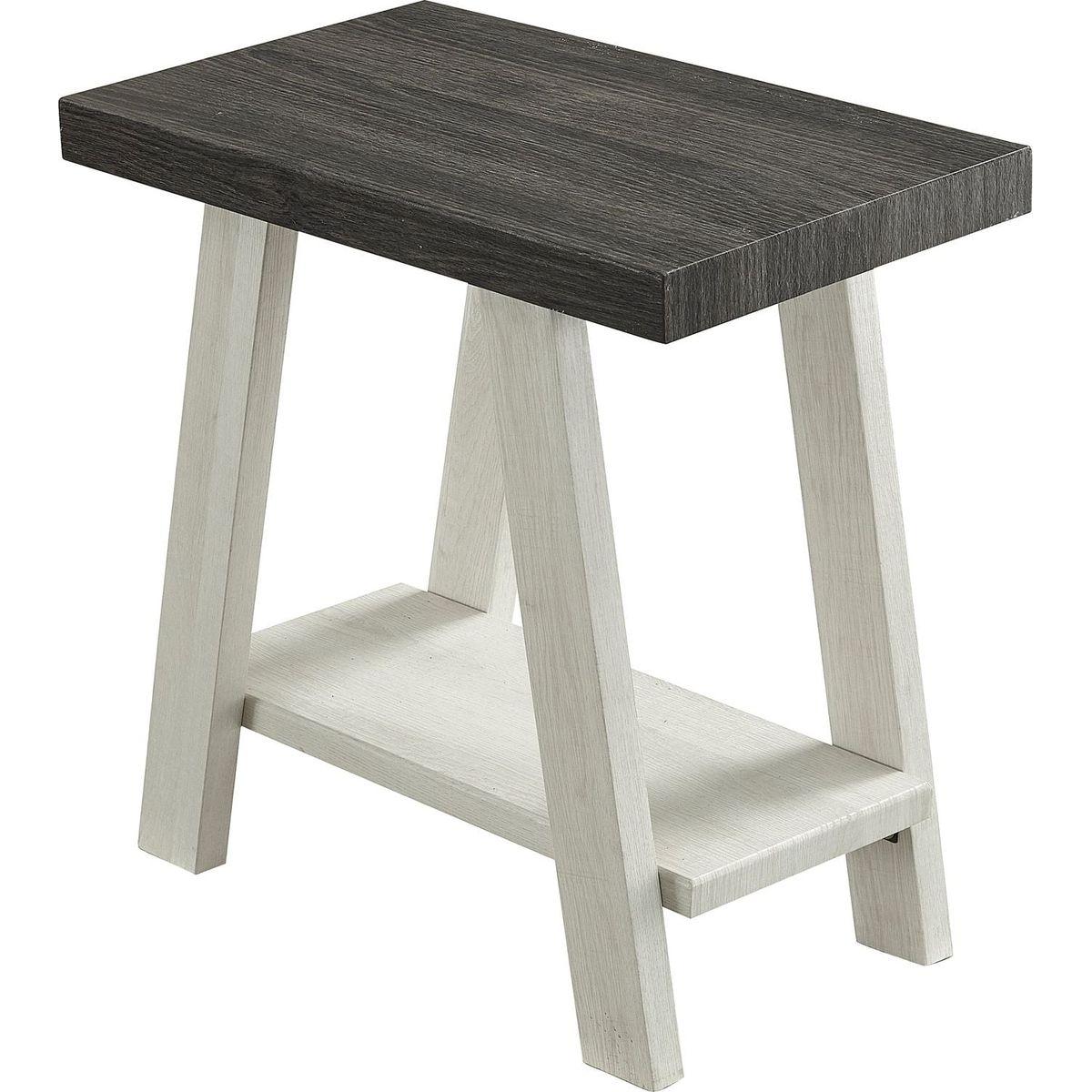 Athens Contemporary Two-Tone Wood Shelf Side Table in Weathered Charcoal and Beige