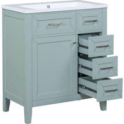 30" Bathroom Vanity with Sink Combo, Green Bathroom Cabinet with Drawers, Solid Frame and MDF Board