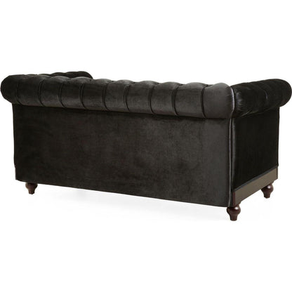 VIVALUX 59.44" Chesterfield Velvet Loveseat Sofa,2-Person Rolled Arm Dutch Plush Upholstered Sofa Couch with Tufted Button for Living Room, Bedroom, Small Places,Black