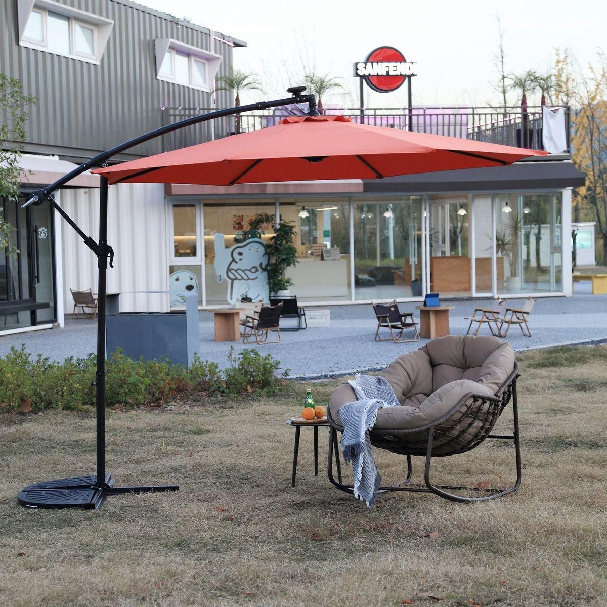 10ft Solar LED Offset Hanging Market Patio Umbrella (orange)