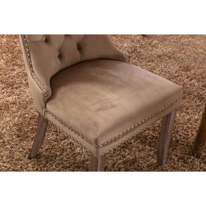Nikki Collection Modern, High-end Tufted Solid Wood Contemporary Velvet Upholstered Dining Chair with Wood Legs Nailhead Trim 2-Pcs Set, Khaki