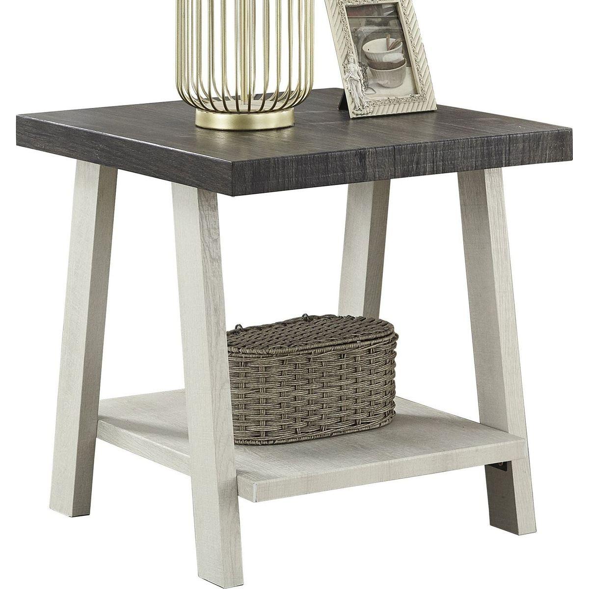 Athens Contemporary Two-Tone Wood Shelf End Table in Weathered Charcoal and Beige