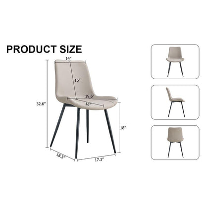 Light gray artificial leather backrest cushion dining chair, black metal legs, curved widened cushion design for more comfort, suitable for restaurants, kitchens, bedrooms, offices.(6 chairs) 0502