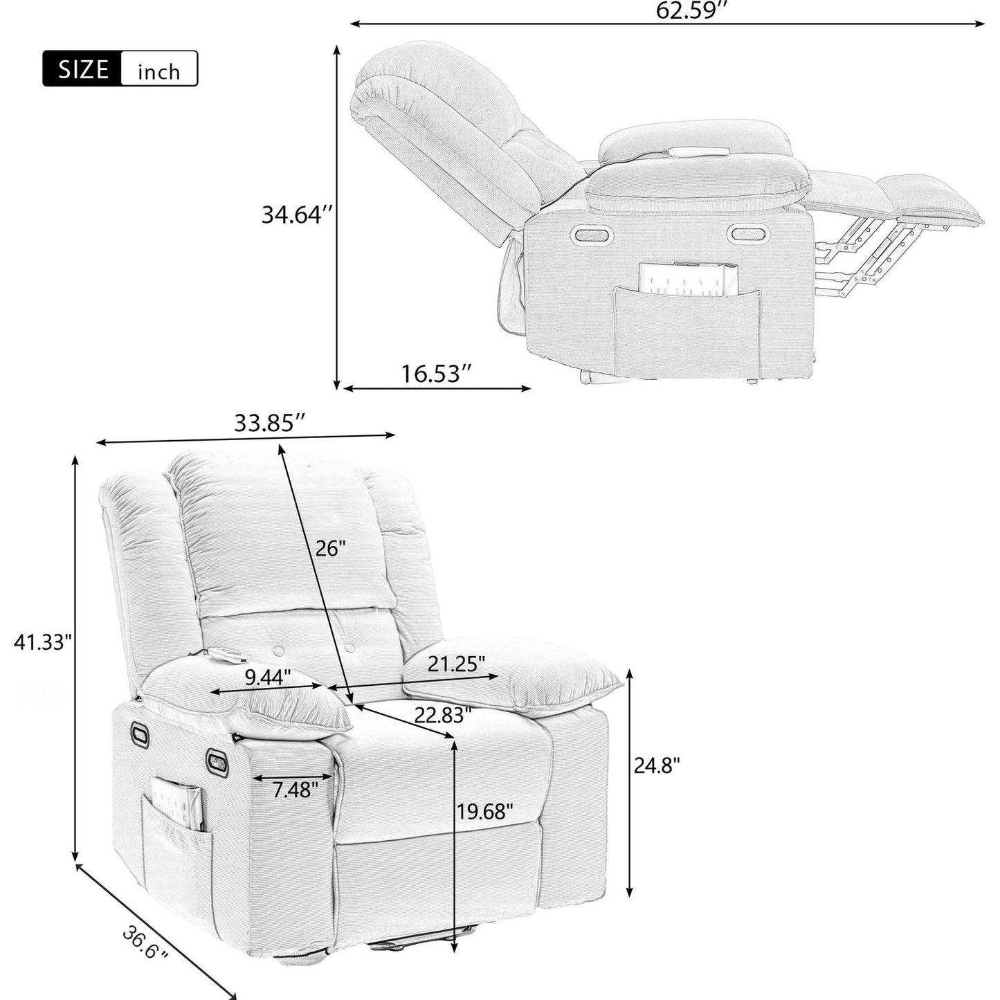 Massage Recliner,Power Lift Chair for Elderly with Adjustable Massage and Heating Function,Recliner Chair with Infinite Position and Side Pocket for Living Room, Beige