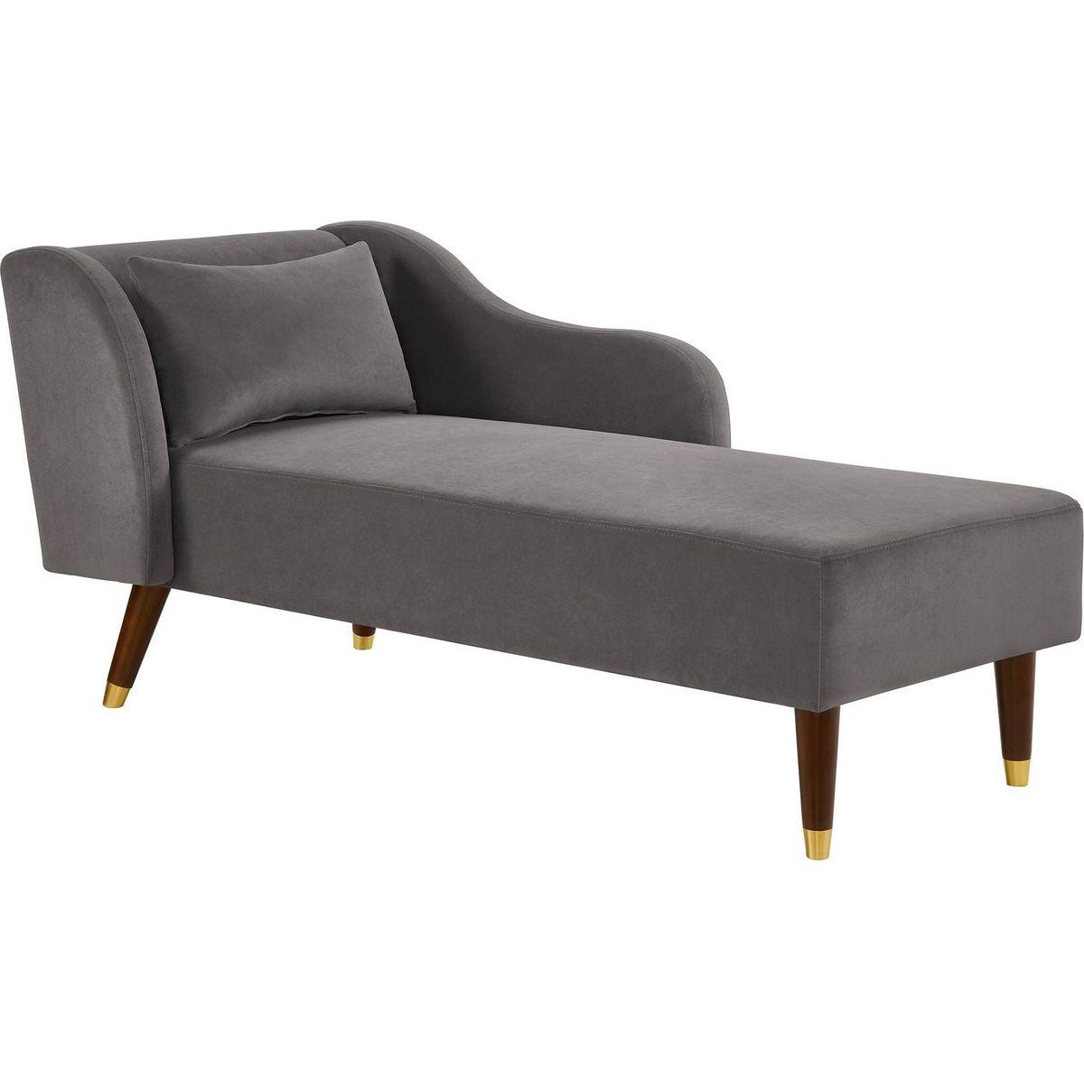 Modern Chaise Lounge Chair Velvet Upholstery (Grey)