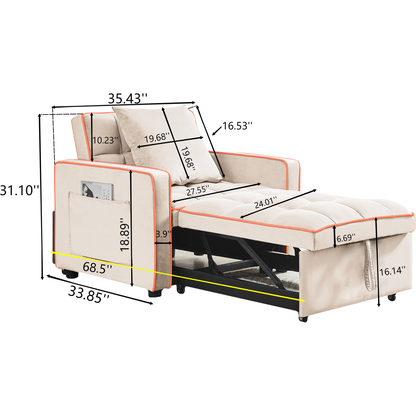 Three-in-one sofa bed chair folding sofa bed adjustable back into a sofa recliner single bed adult modern chair bed berth creamy white