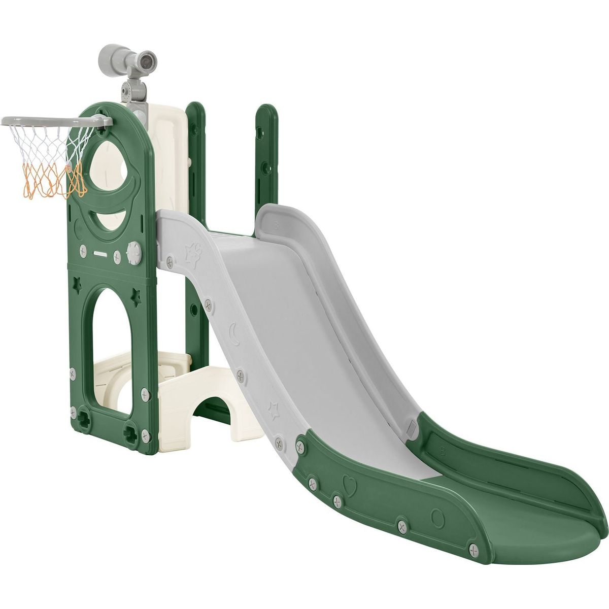 Kids Slide Playset Structure 5 in 1, Freestanding Spaceship Set with Slide, Telescope and Basketball Hoop, Golf Holes for Toddlers, Kids Climbers Playground