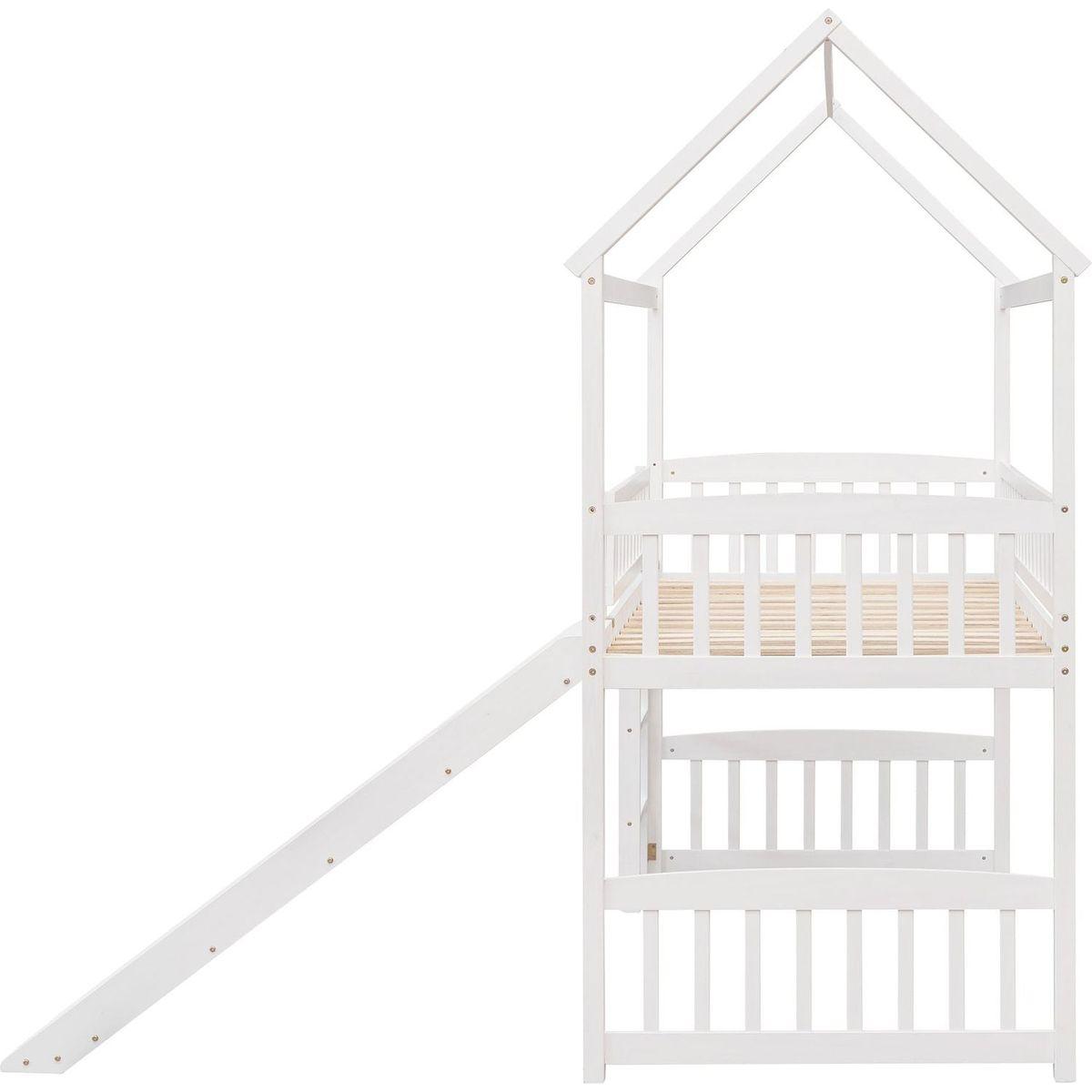 Twin Loft Bed with Slide, House Bed with Slide,White