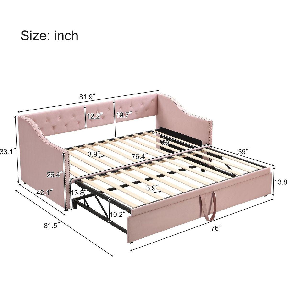 Twin Size Upholstered daybed with Pop Up Trundle, Pink