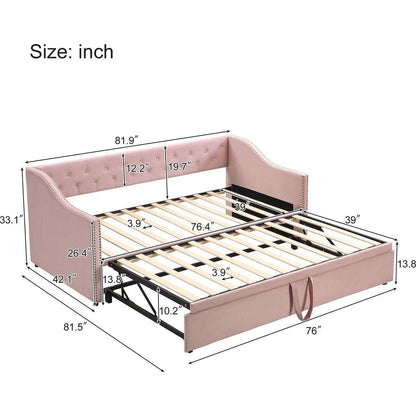 Twin Size Upholstered daybed with Pop Up Trundle, Pink