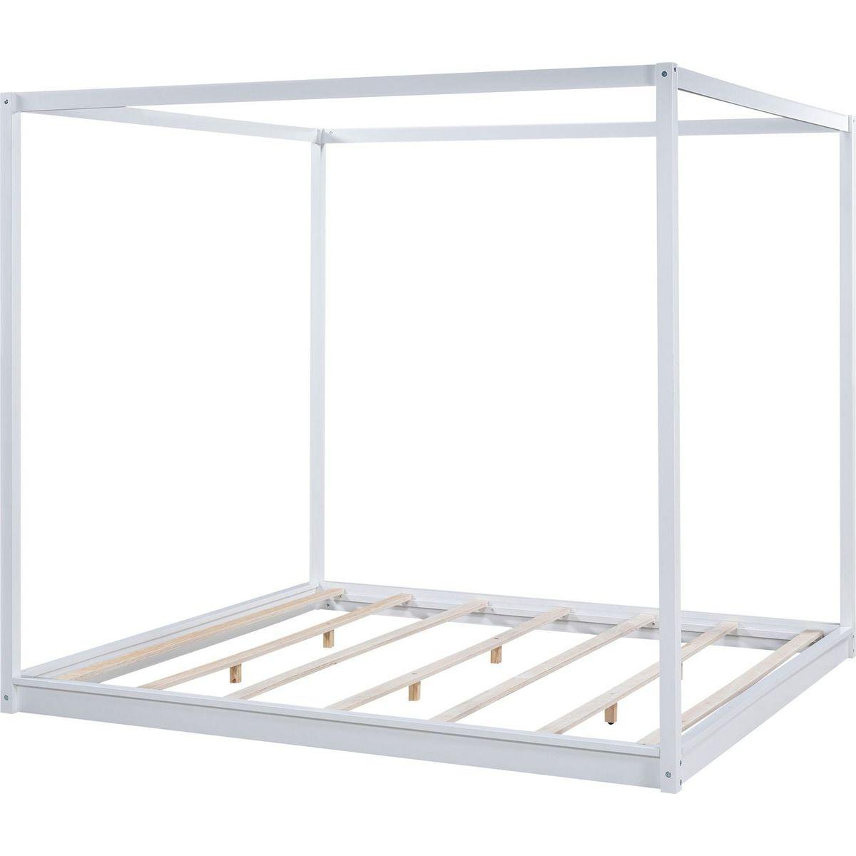 King Size Canopy Platform Bed with Support Legs,White