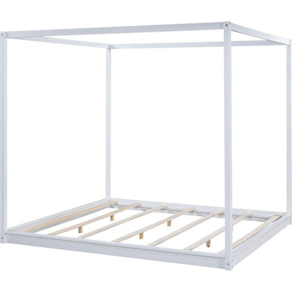 King Size Canopy Platform Bed with Support Legs,White
