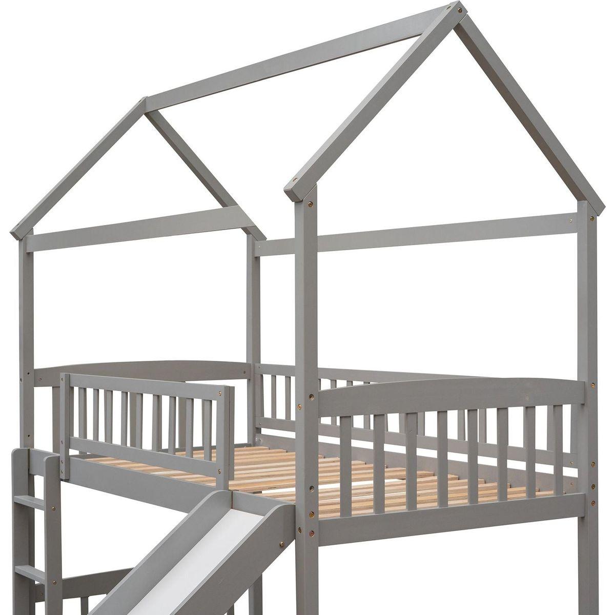 Twin Loft Bed with Slide, House Bed with Slide,White
