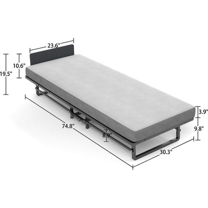 Metal Folding Bed Frame with Foam Mattress of Pockets, Easy Storage and Movable with 4 Castors