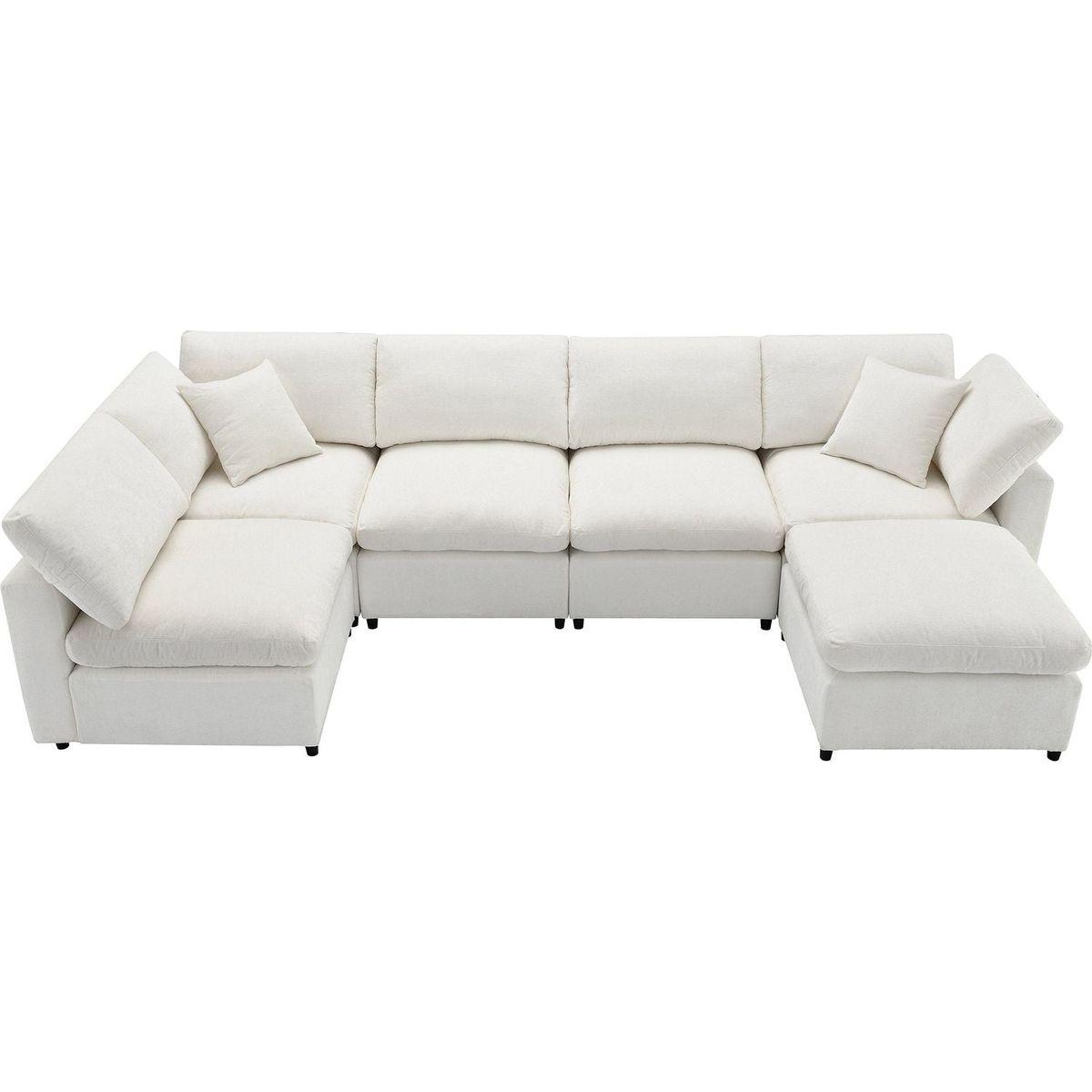 130x65" Modern Modular Cloud Sofa Bed, 6 Seat Chenille Sectional Couch Set with Ottoman,Free Combination,Convertible U Shaped Sleeper Sofa for Living Room, Apartment, 3 Colors