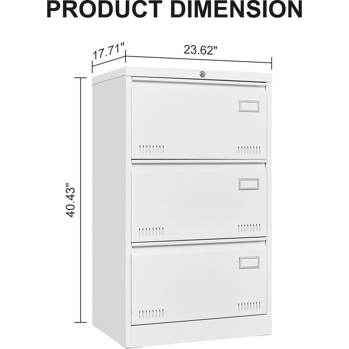 Filing Cabinet Lateral File Cabinet 3 Drawer, White Filing Cabinets with Lock, Locking Metal File Cabinets Three Drawer Office Cabinet for Legal/Letter/A4/F4 Home Offic