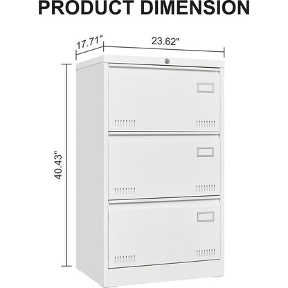 Filing Cabinet Lateral File Cabinet 3 Drawer, White Filing Cabinets with Lock, Locking Metal File Cabinets Three Drawer Office Cabinet for Legal/Letter/A4/F4 Home Offic