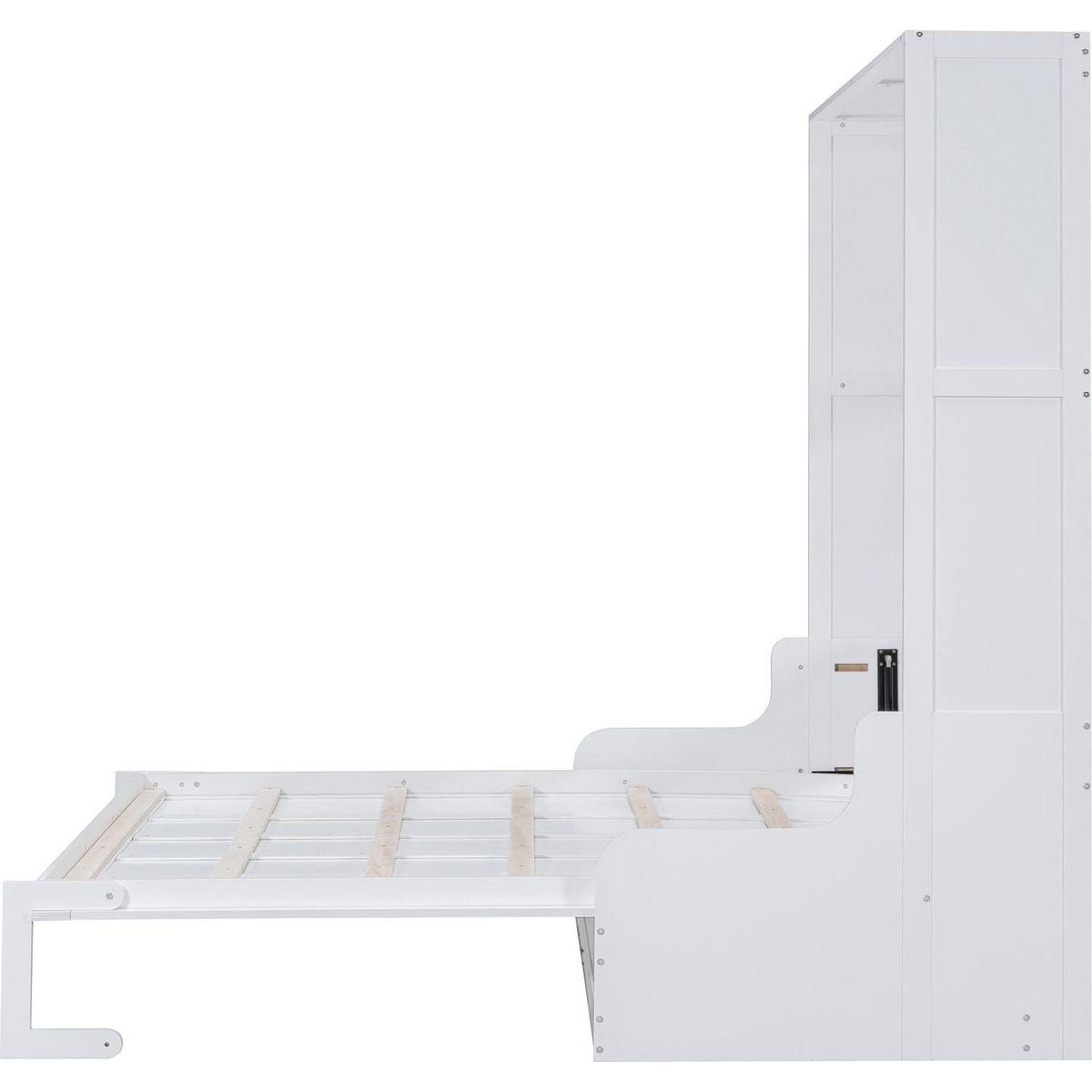 Queen Size Murphy Bed Wall Bed with Cushion,White