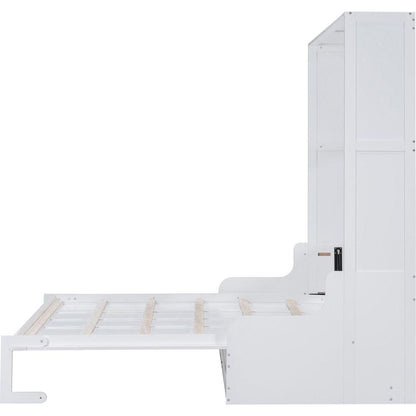 Queen Size Murphy Bed Wall Bed with Cushion,White