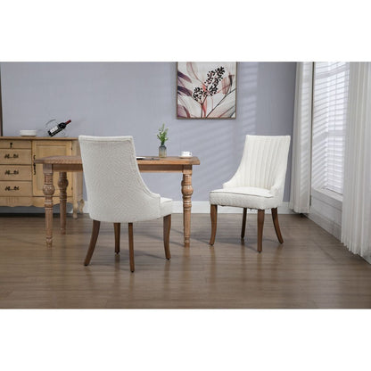 Exquisite White Boucle Upholstered Strip Back Dining Chair with Solid Wood Legs 2 Pcs