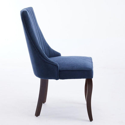 Rayon Cloth Flocking Linen Dining Chairs Channel Kitchen Dinner Chair Comfy Fabric Upholstered Accent Chair for Dining Room with Curved Solid Wood Legs,Set of 2 (Blue) - Streamdale Furniture