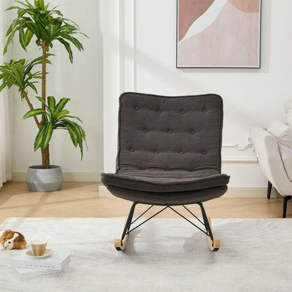 Lazy Rocking Chair,Comfortable Lounge Chair with Wide Backrest and Seat Wood Base, Upholstered Armless Rocker Chair for Living room, Balcony,Bedroom and Patio Porch. (GREY)